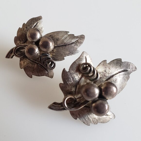 1940-50-S TAXCO MEXICO 925 STERLING SIGNED VINTAGE GRAPE BROOCH AND EAR RINGS - Picture 5 of 7